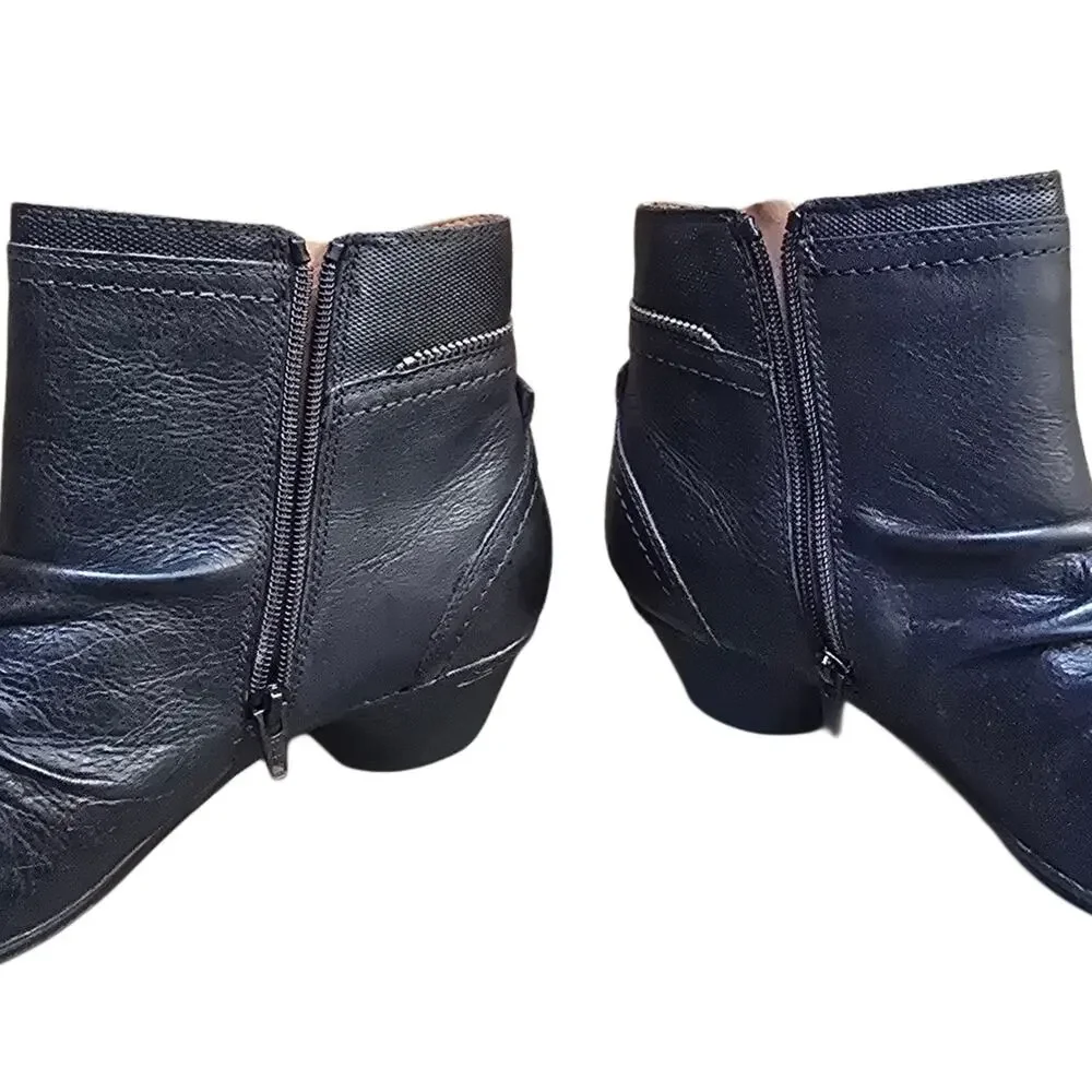 Cobb Hill Laurel Black Leather Ankle Boots Size 8W Comfort Zip Casual Booties